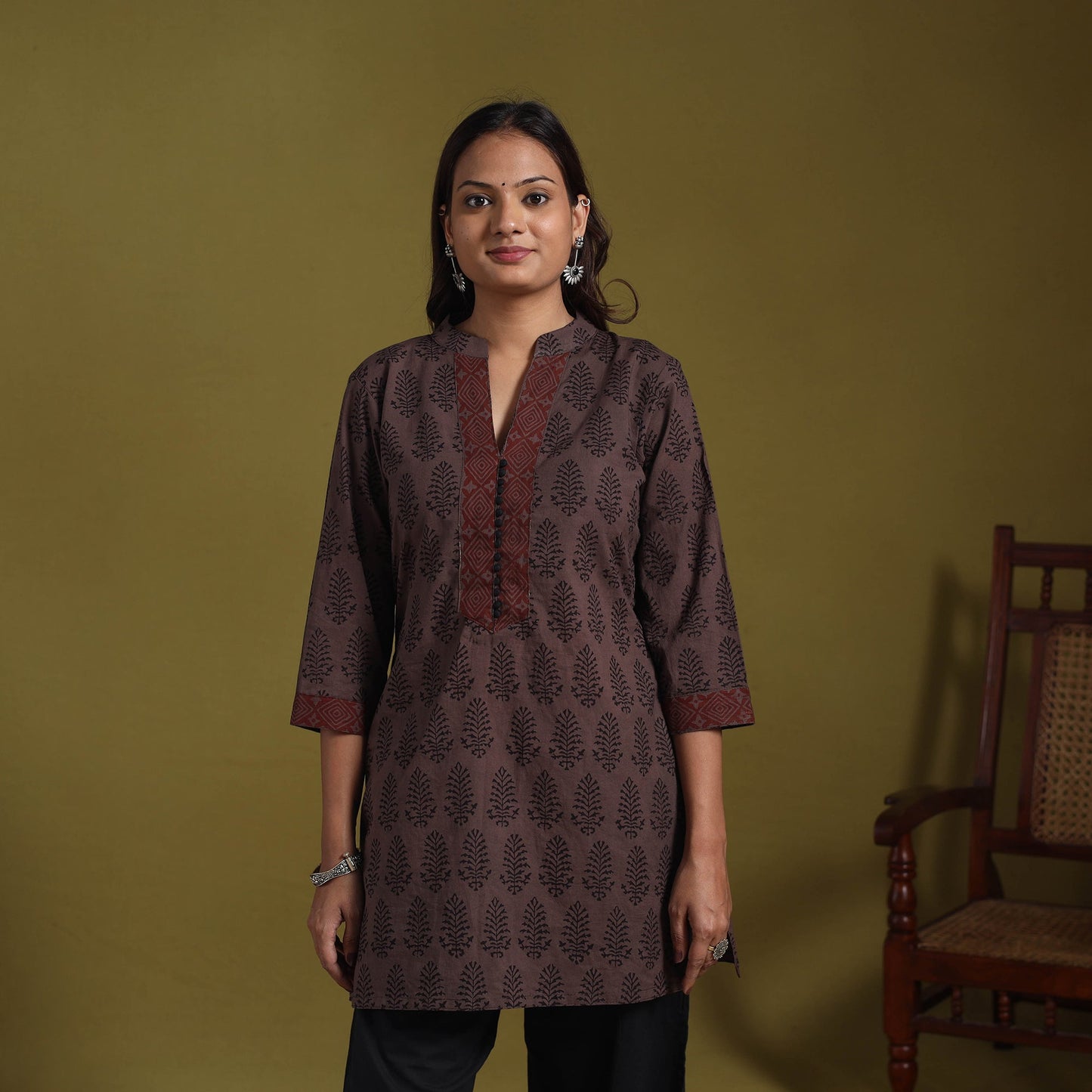 Brown - natural dyed cotton short bagh kurta 04