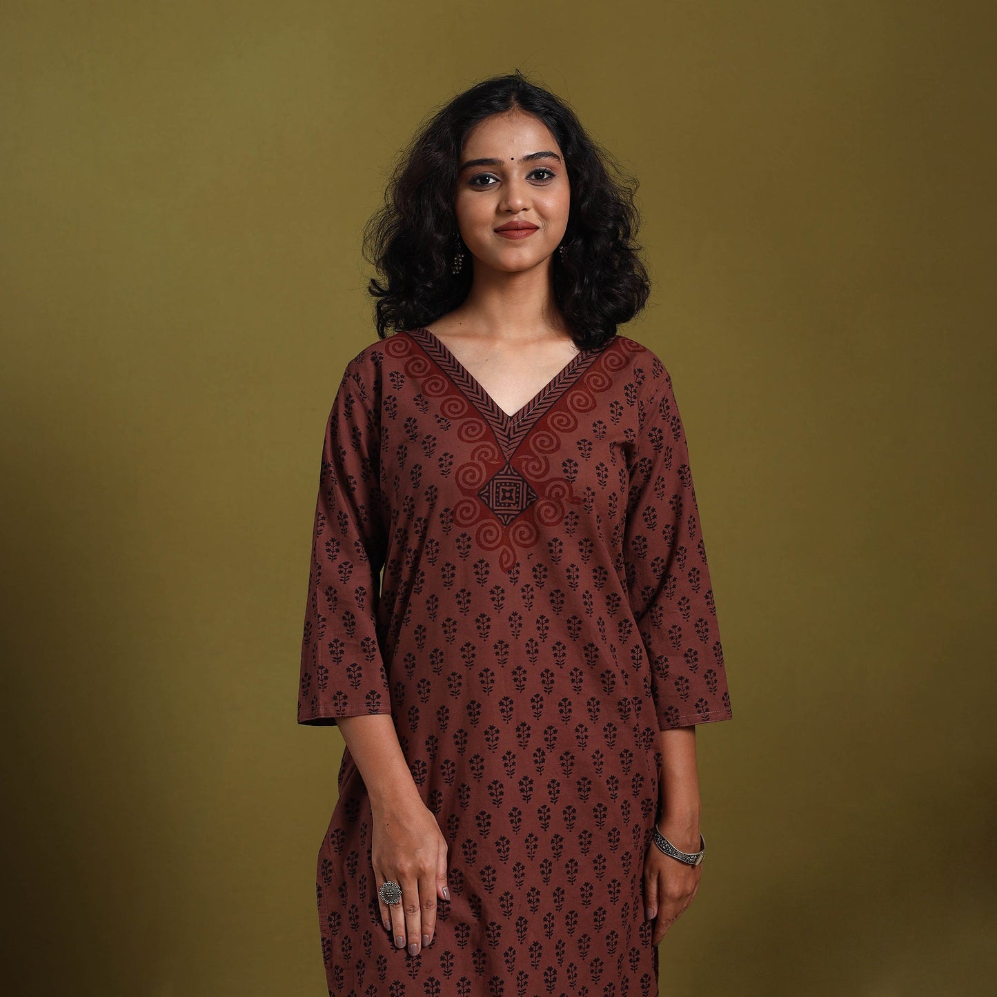 Brown - natural dyed cotton straight bagh kurta 08