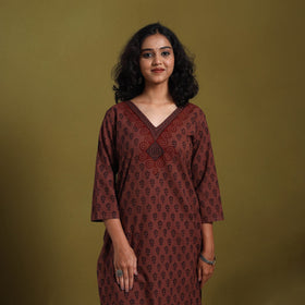 Brown - natural dyed cotton straight bagh kurta 08