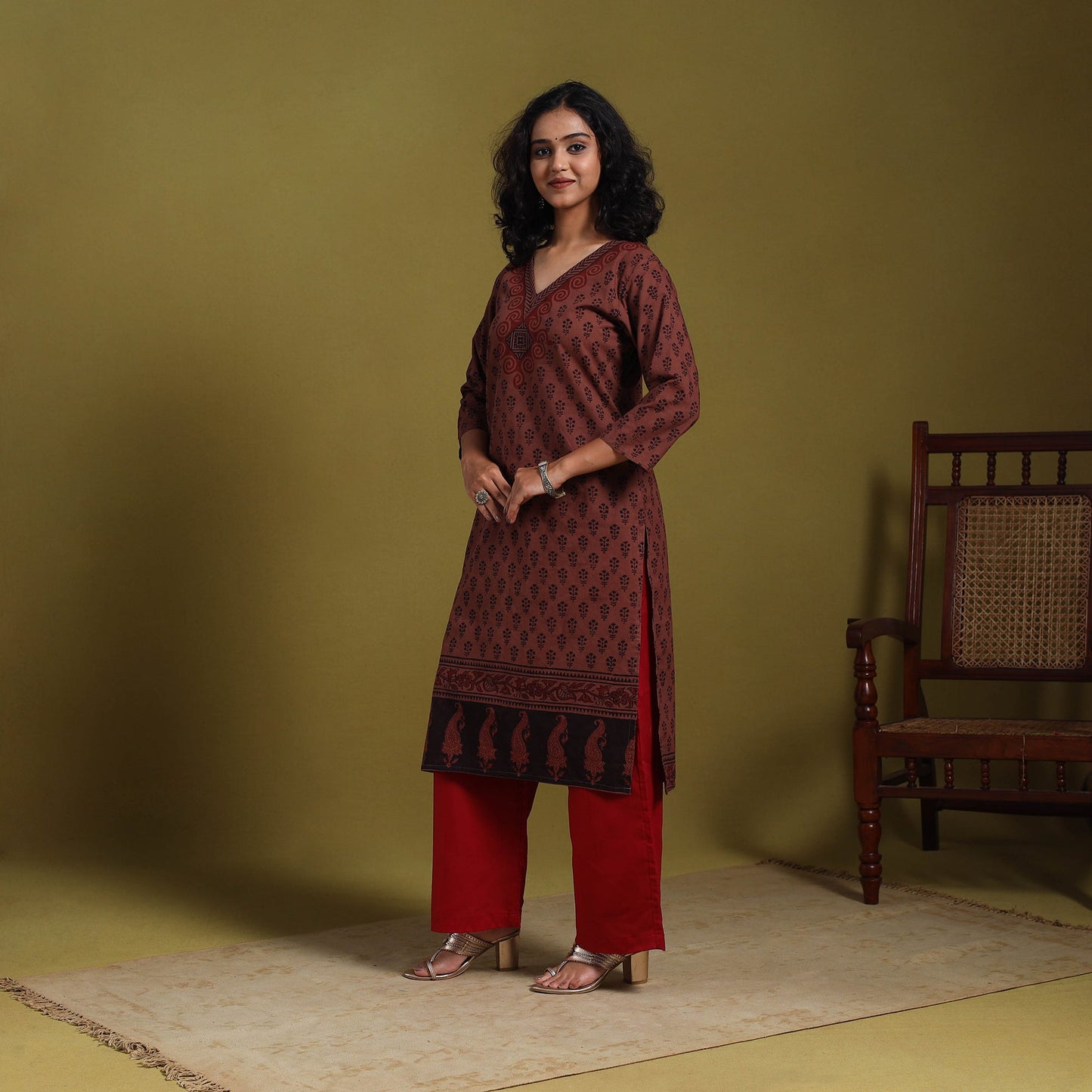 Brown - natural dyed cotton straight bagh kurta 08