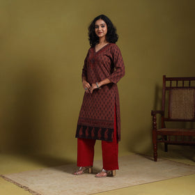Brown - natural dyed cotton straight bagh kurta 08