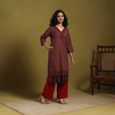 Brown - natural dyed cotton straight bagh kurta 08