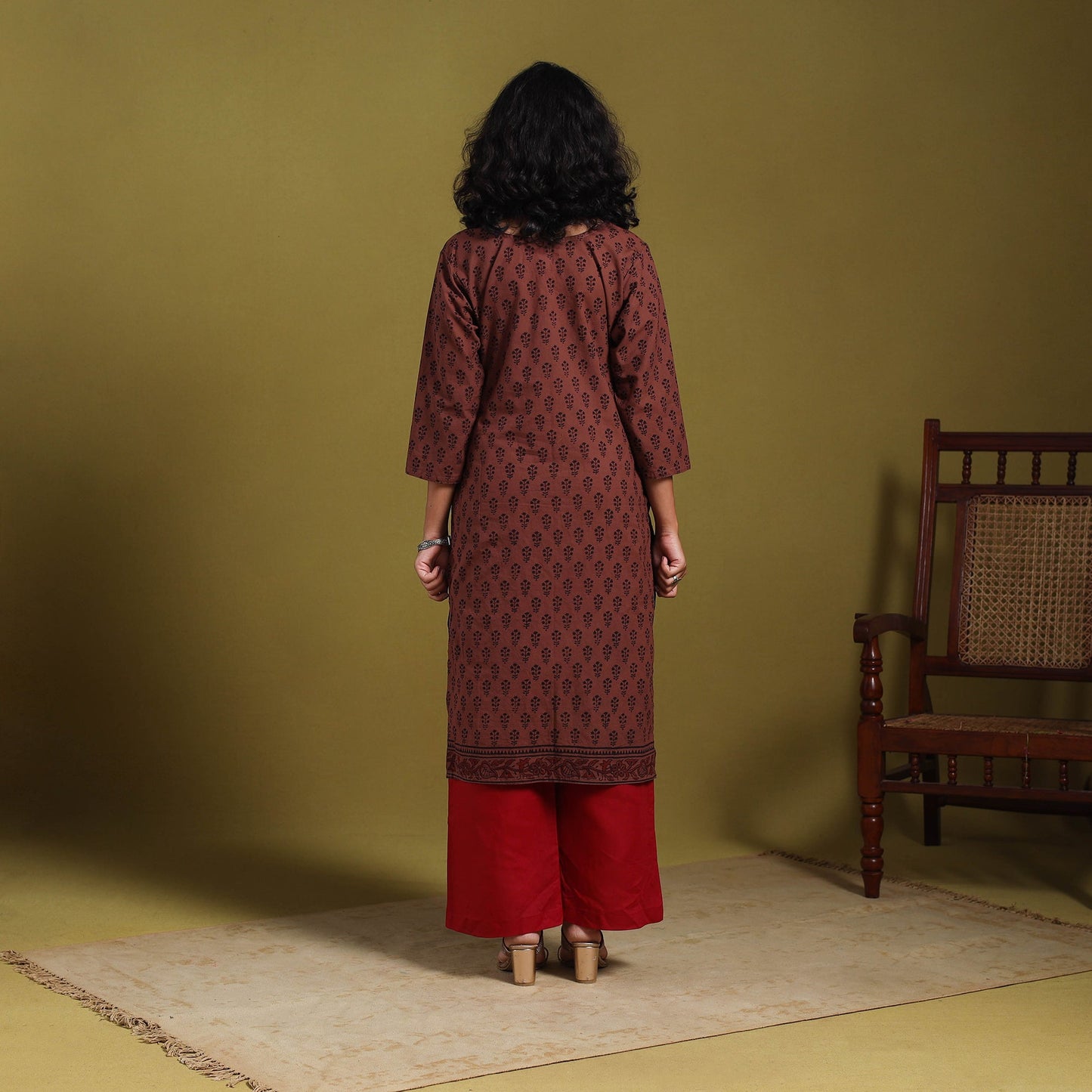Brown - natural dyed cotton straight bagh kurta 08