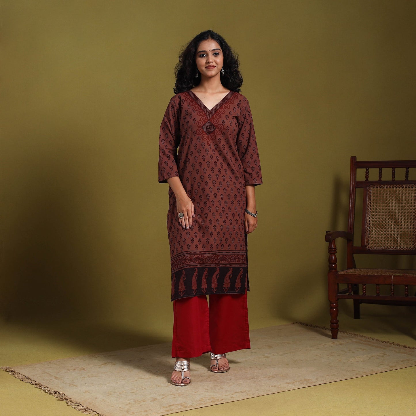 Brown - natural dyed cotton straight bagh kurta 08