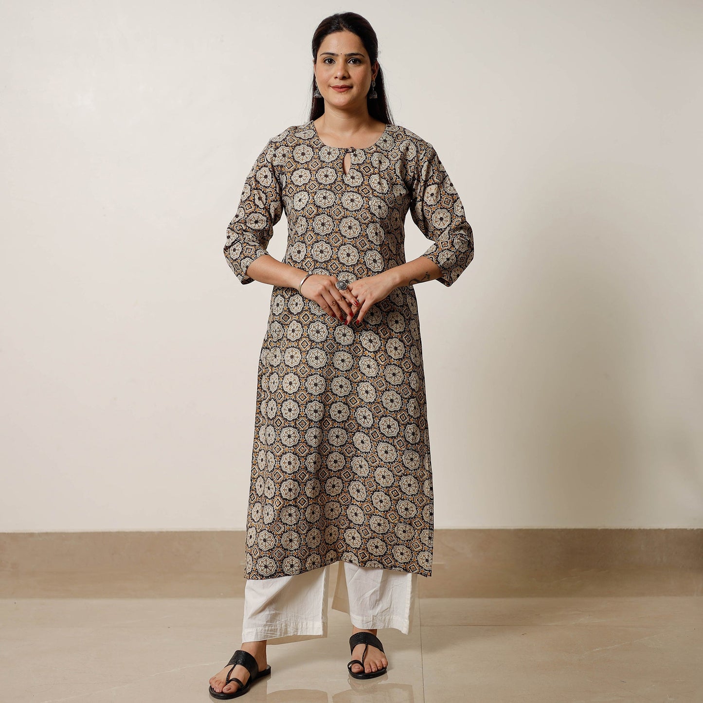 Bagru Hand Block Printed Cotton Straight Long Kurta for Women