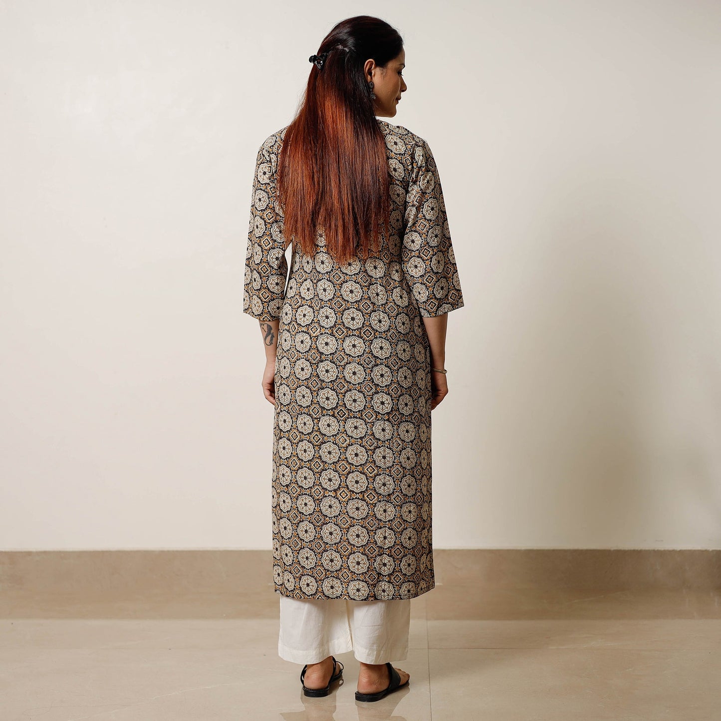 Bagru Hand Block Printed Cotton Straight Long Kurta for Women