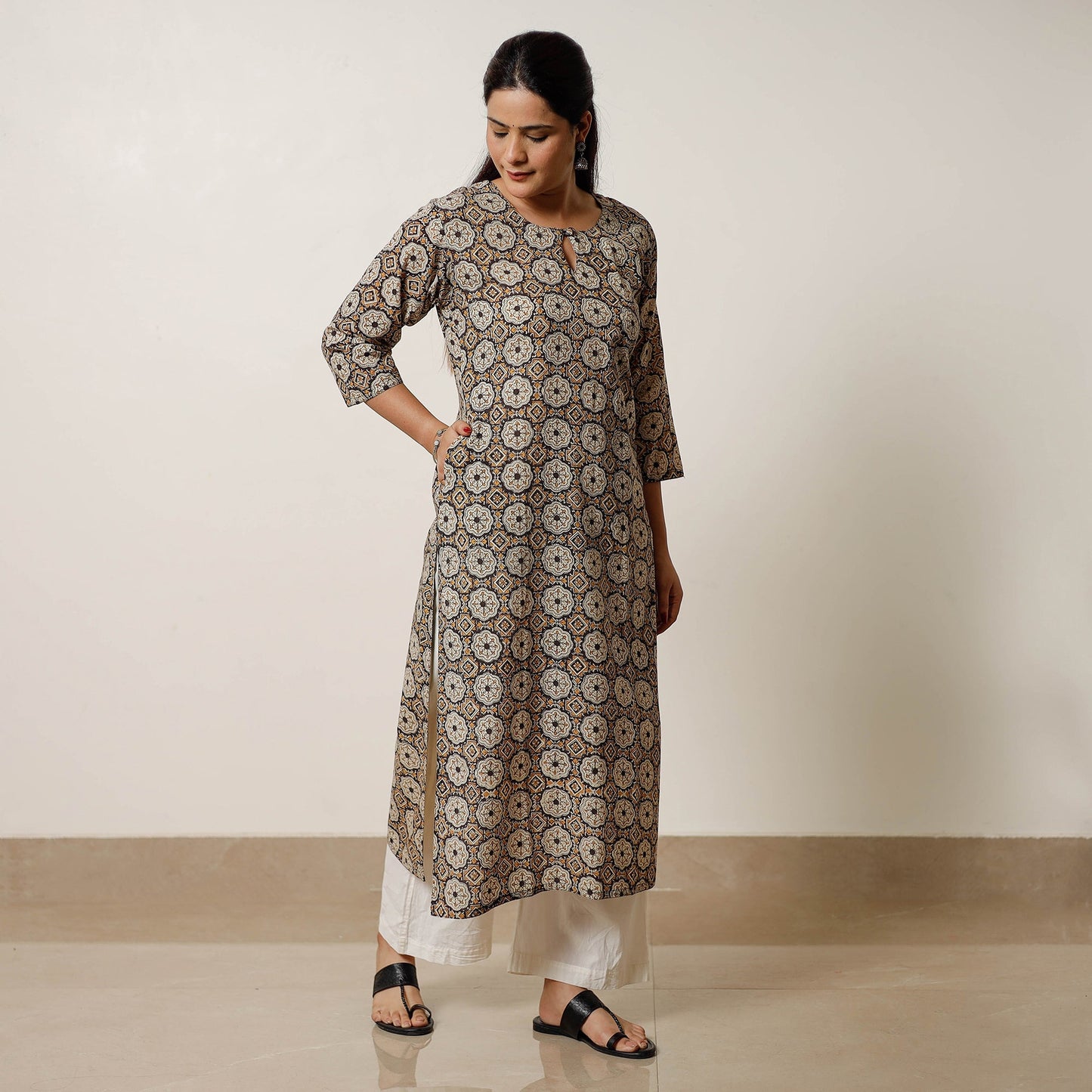 Bagru Hand Block Printed Cotton Straight Long Kurta for Women