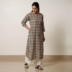 Bagru Hand Block Printed Cotton Straight Long Kurta for Women