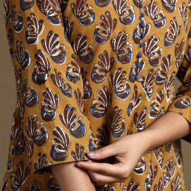 Brown Block Print Natural Dyed Cotton Straight Bagru Kurta