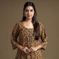 Brown Block Print Natural Dyed Cotton Straight Bagru Kurta
