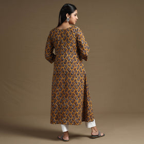 Brown Block Print Natural Dyed Cotton Straight Bagru Kurta