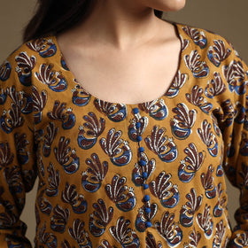 Brown Block Print Natural Dyed Cotton Straight Bagru Kurta