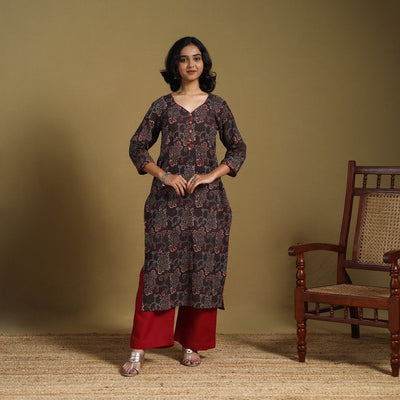 Brown - natural dyed cotton straight hand kurta 22