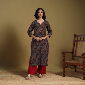 Brown - natural dyed cotton straight hand kurta 22