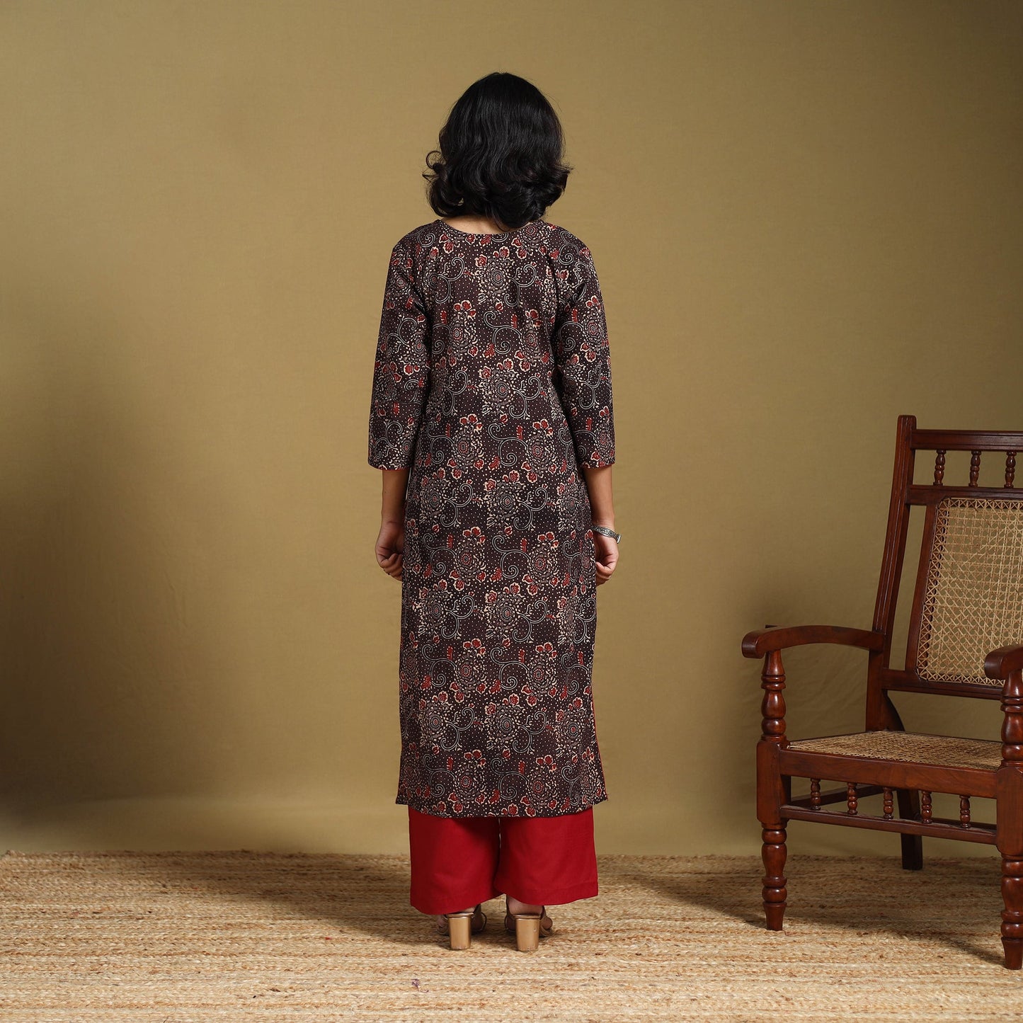 Brown - natural dyed cotton straight hand kurta 22