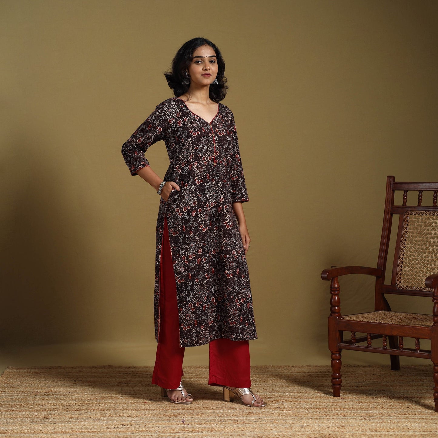 Brown - natural dyed cotton straight hand kurta 22