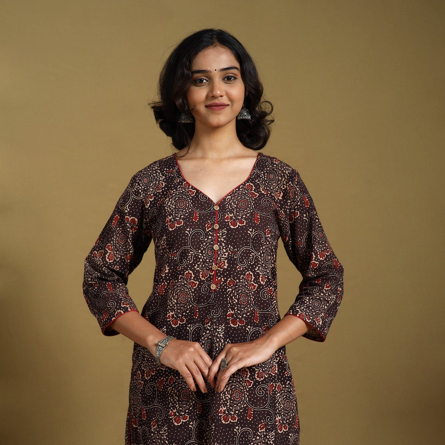 Brown - natural dyed cotton straight hand kurta 22