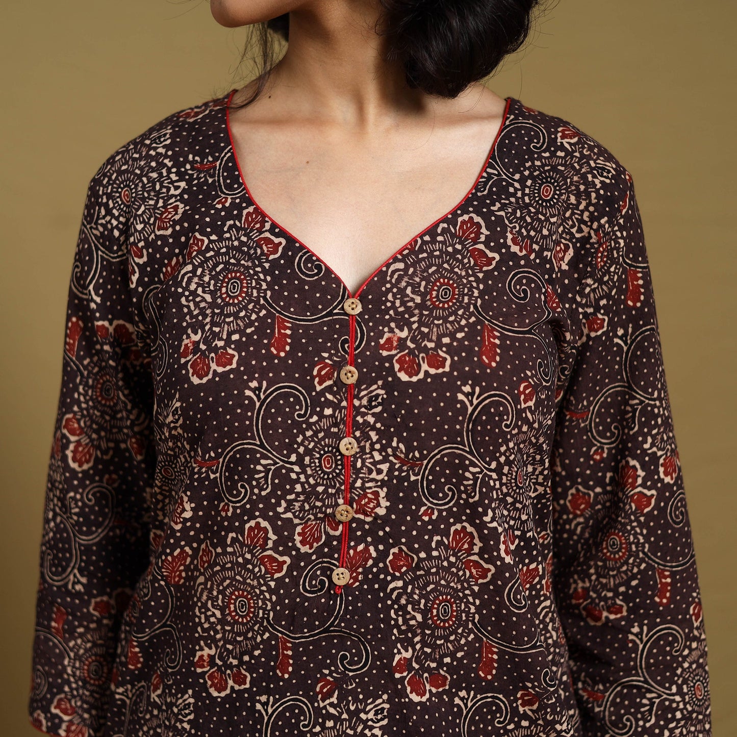 Brown - natural dyed cotton straight hand kurta 22