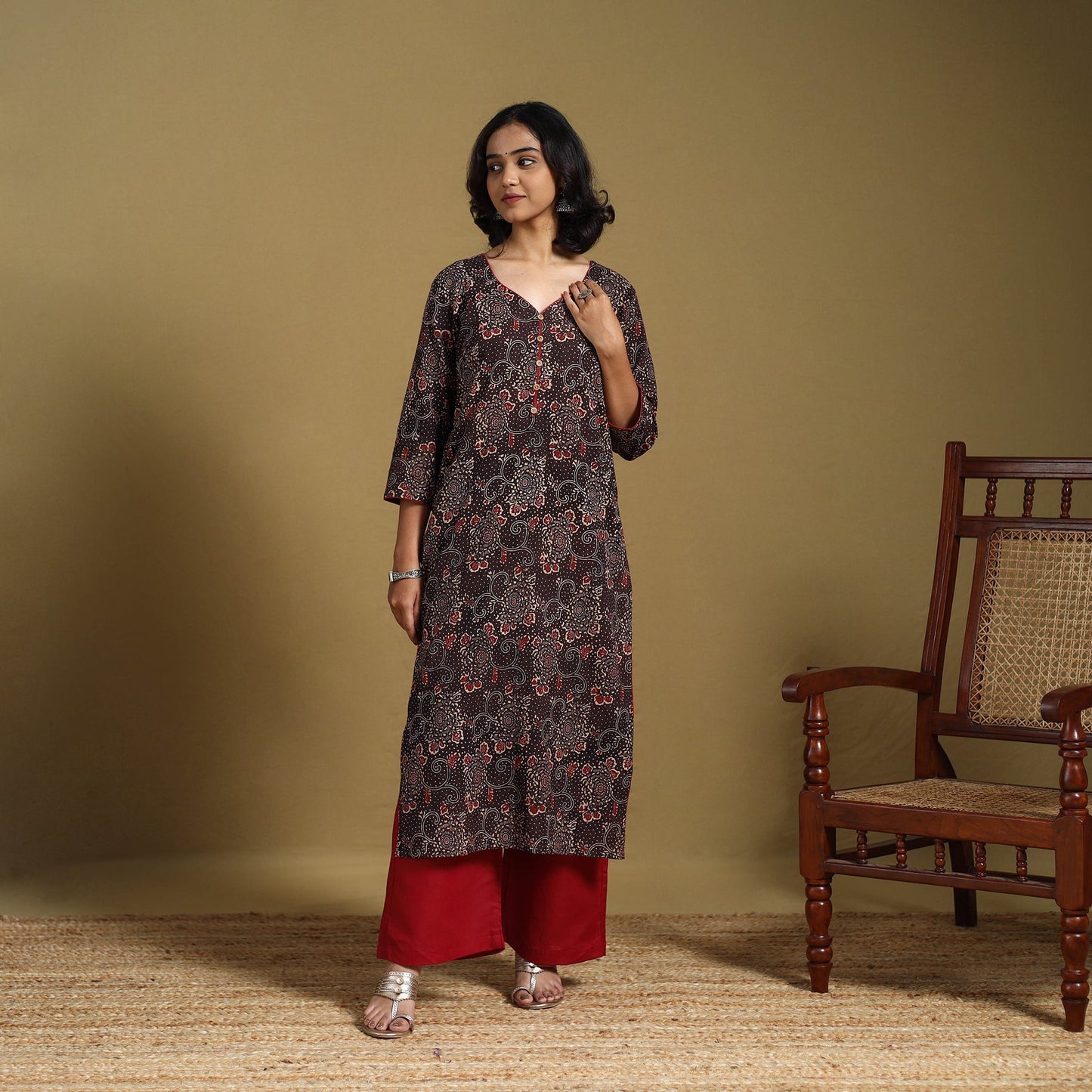 Brown - natural dyed cotton straight hand kurta 22