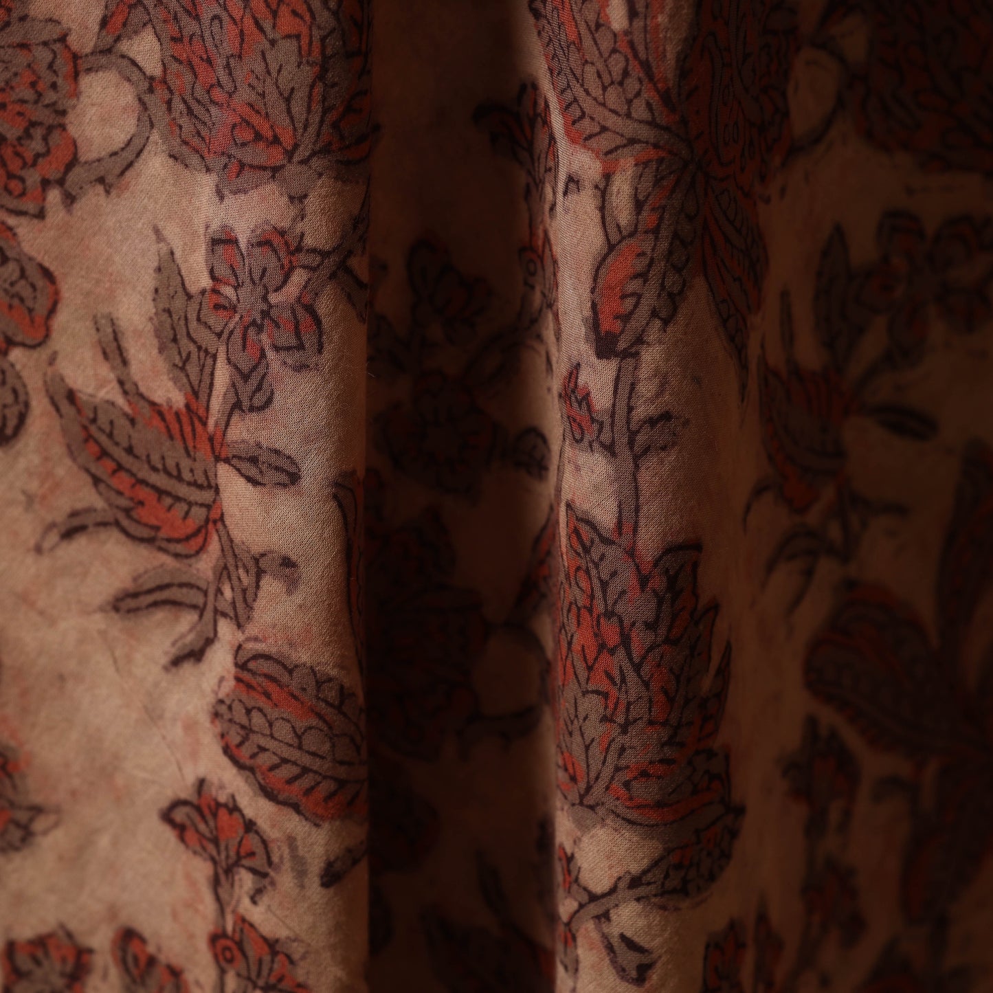 Natural dyed cotton vanaspati bagru fabric 03 - handcrafted