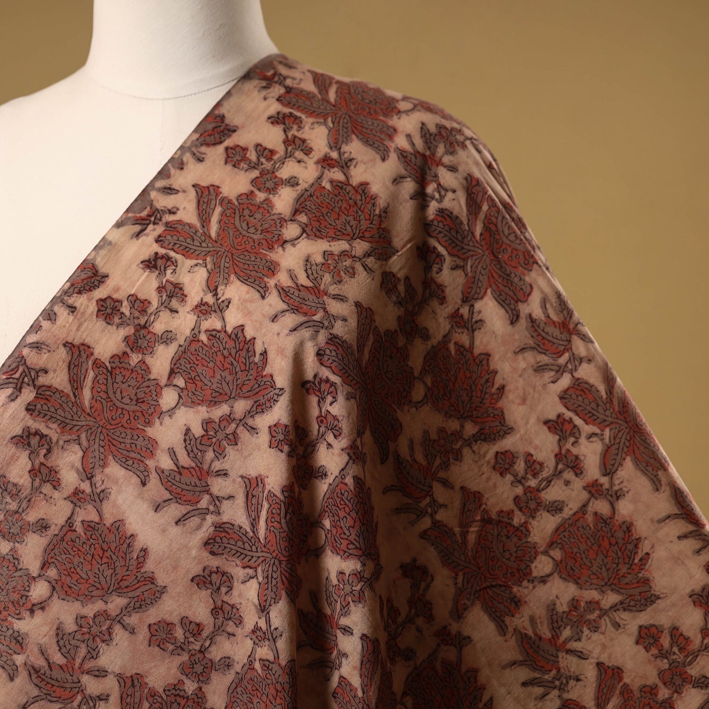 Natural dyed cotton vanaspati bagru fabric 03 - handcrafted