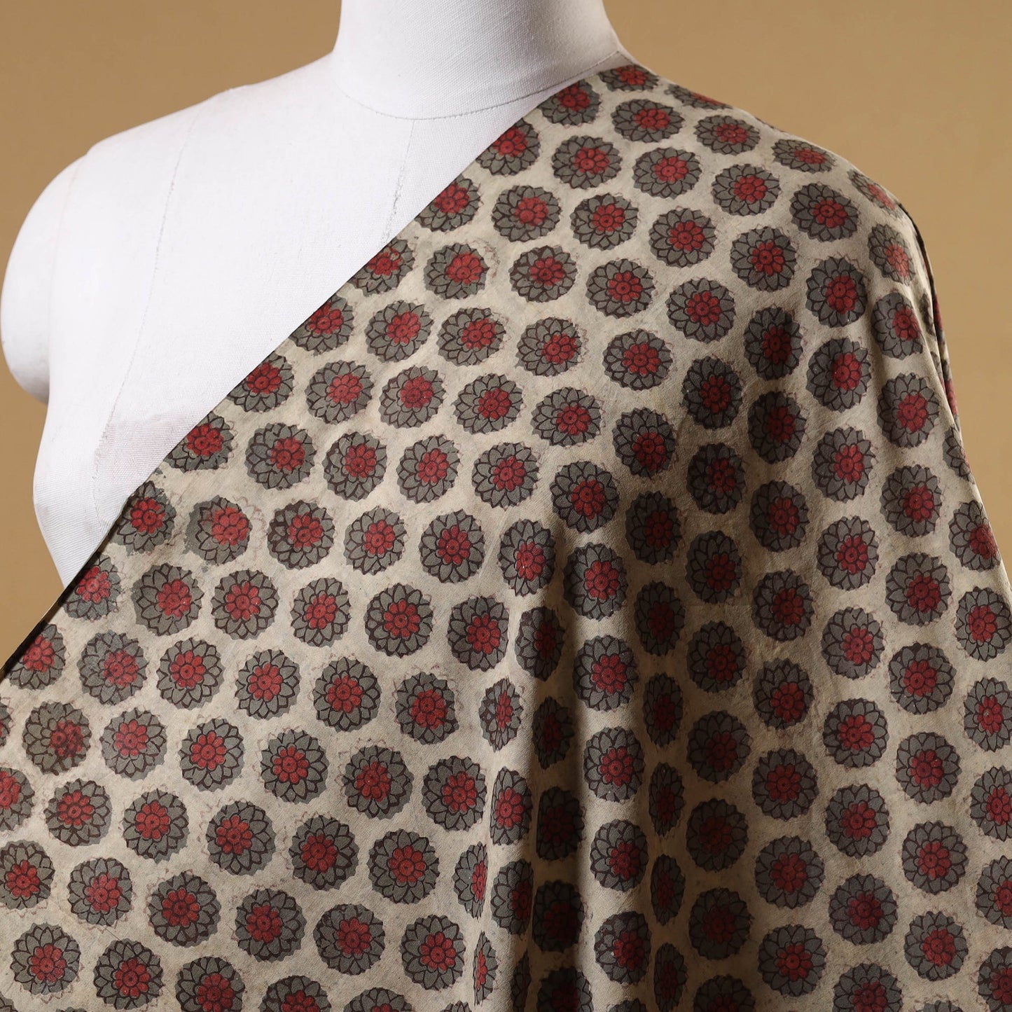 Brown - natural dyed cotton vanaspati bagru fabric 08