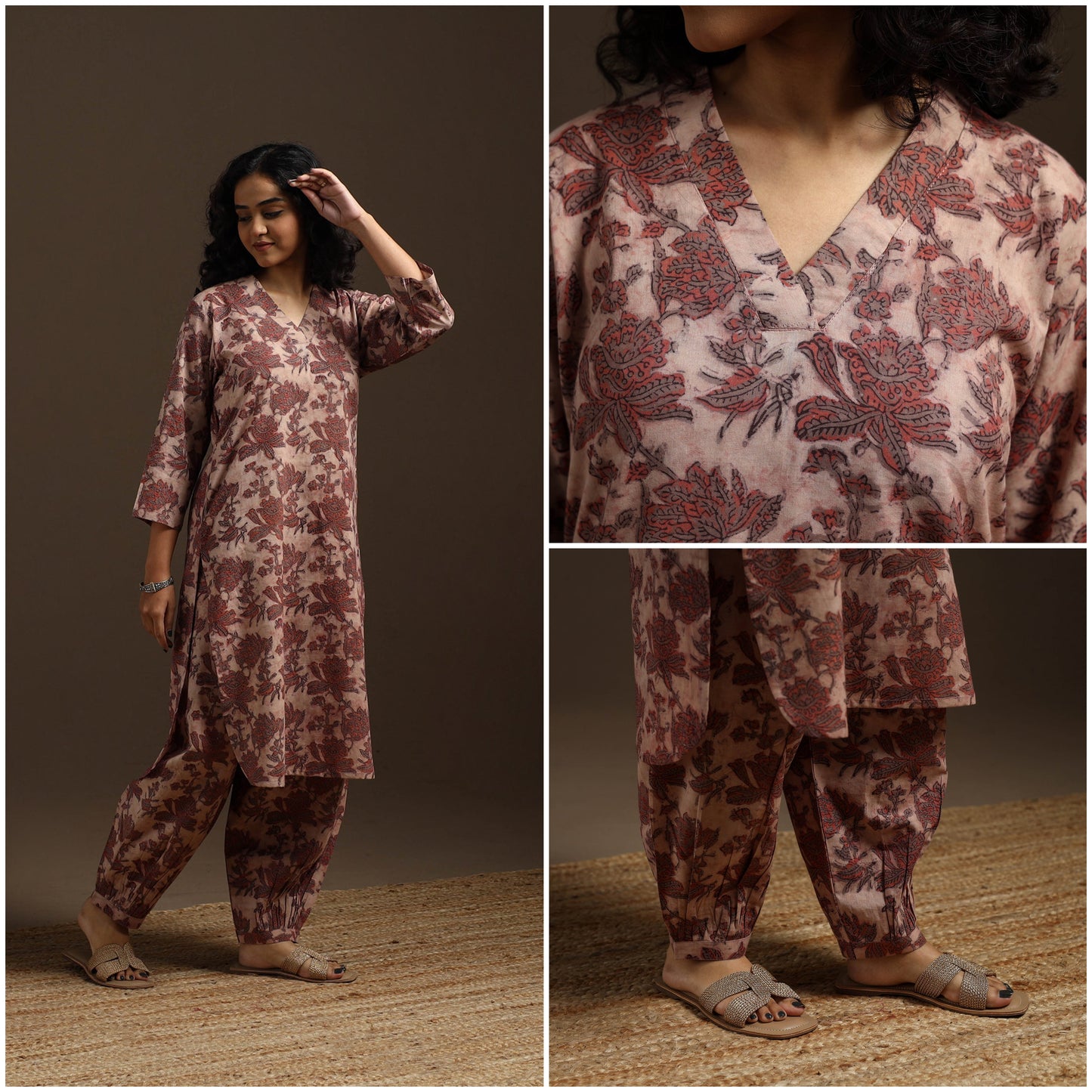 Brown - natural dyed cotton vanaspati bagru co-ord set 02