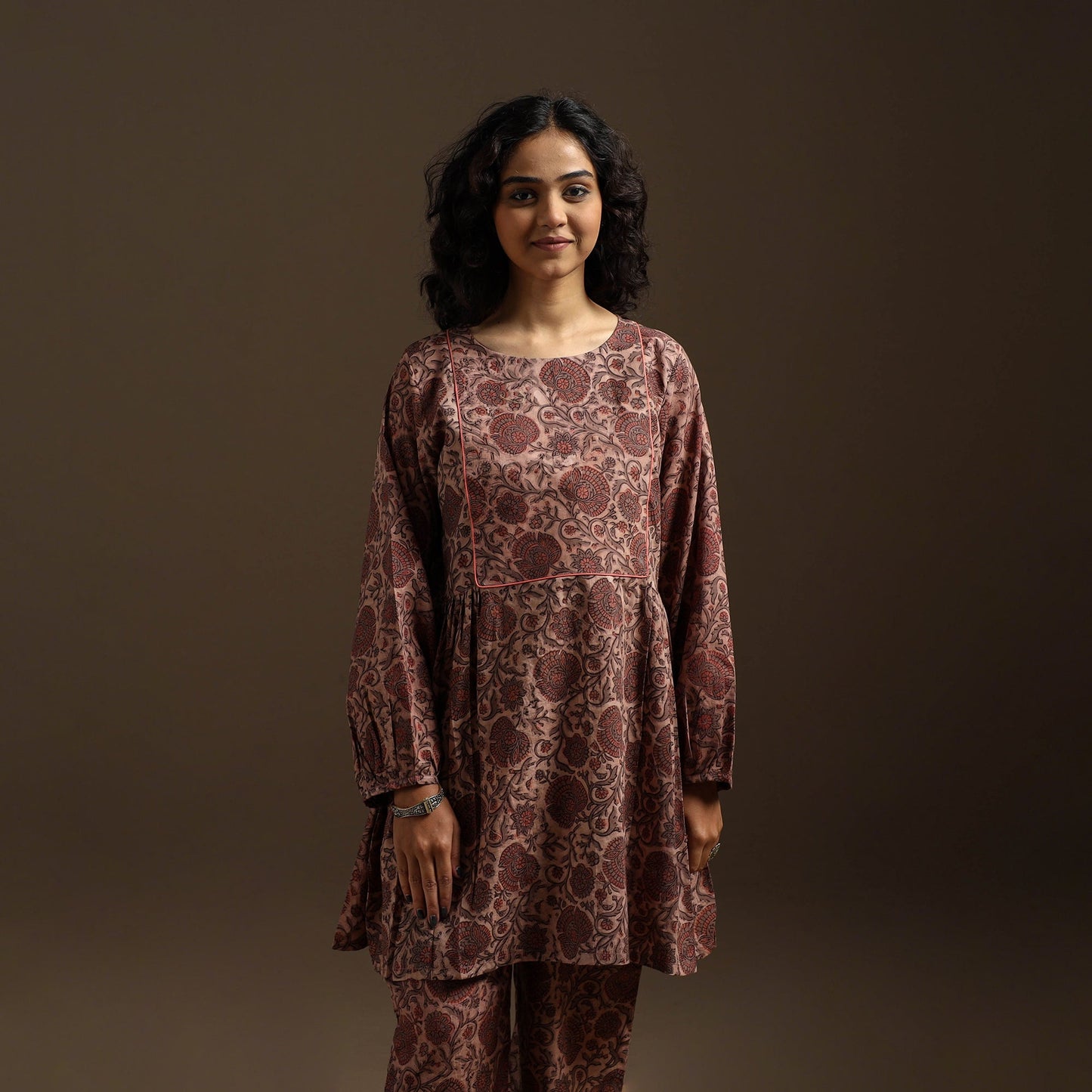Brown - natural dyed cotton vanaspati bagru co-ord set 06