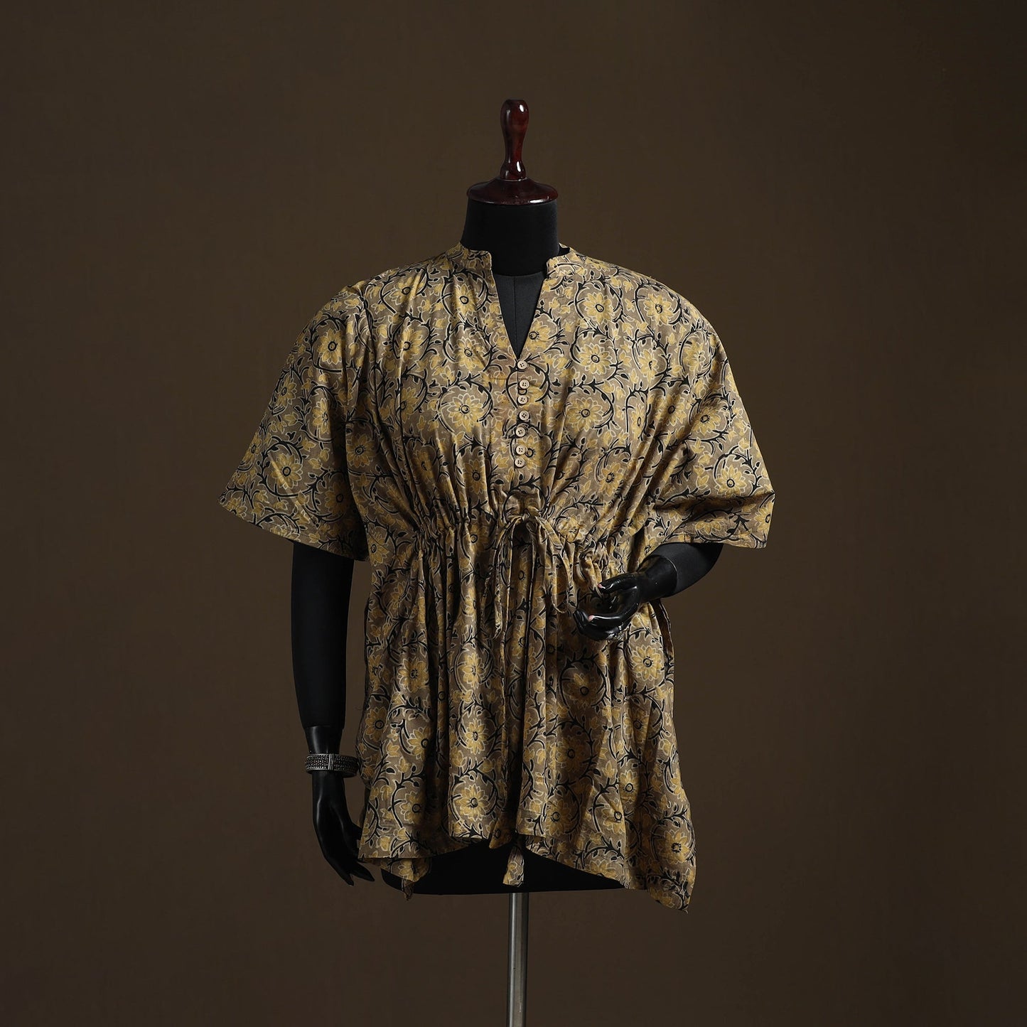 Natural dyed hand block ajrakh print cotton kaftan (short)