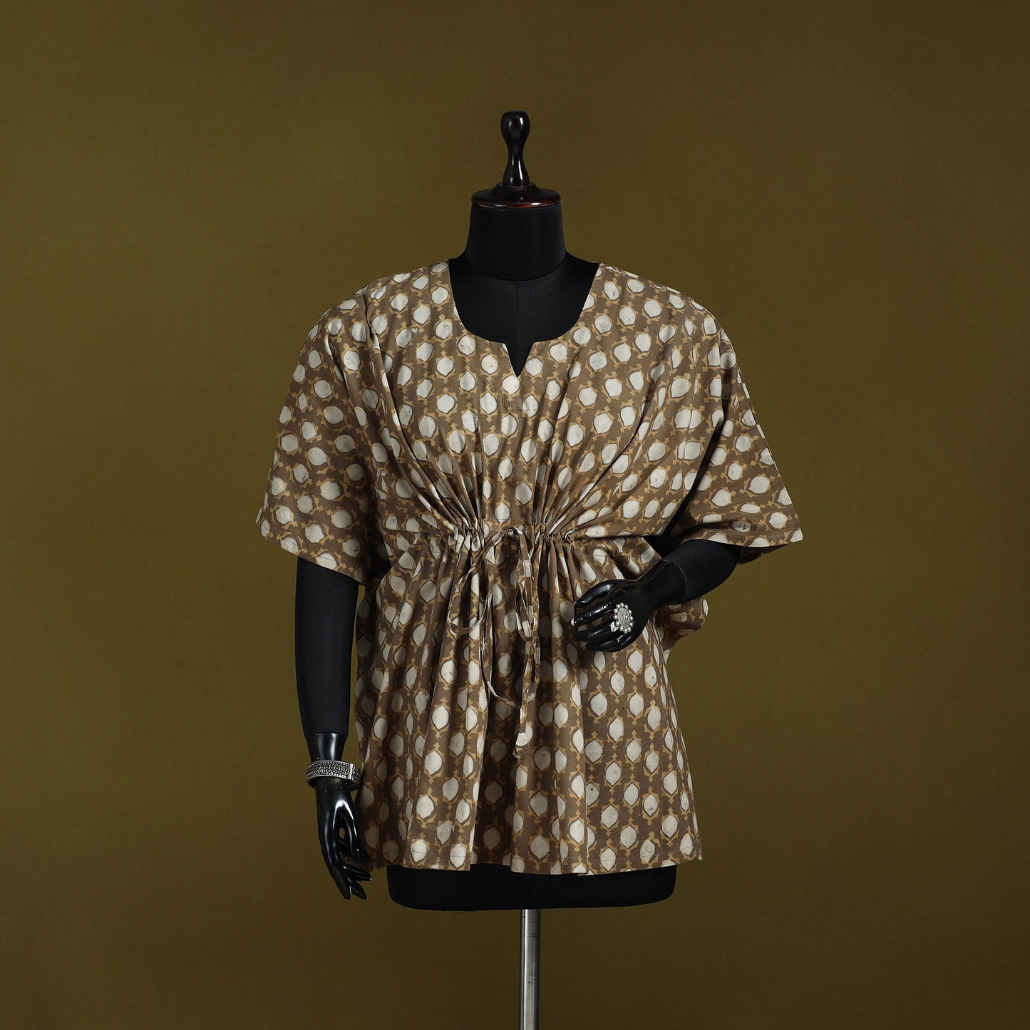 Natural dyed hand akola cotton short kaftan 44 - handcrafted