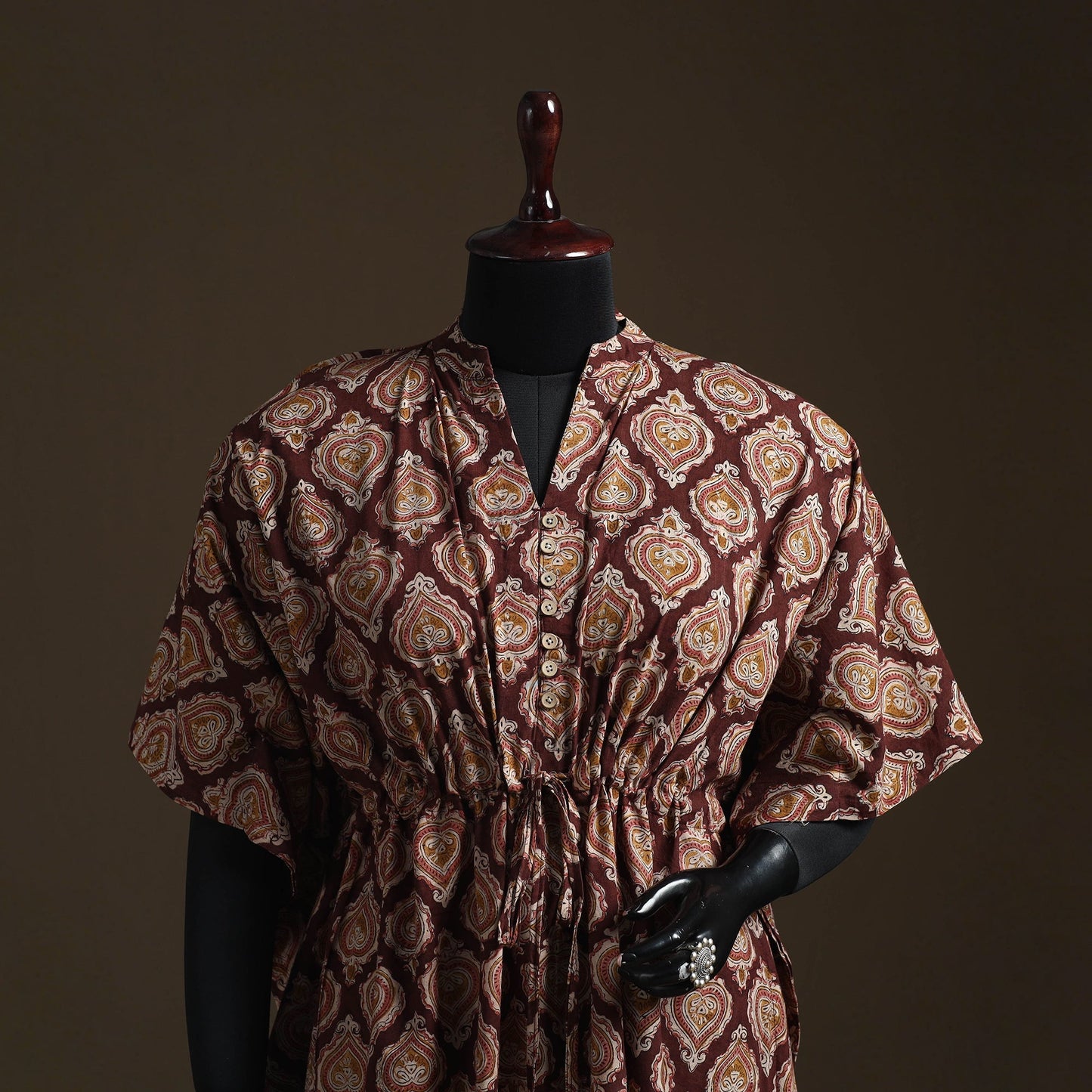 Natural dyed hand block kalamkari print cotton kaftan