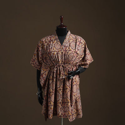 Natural dyed hand block kalamkari print cotton kaftan