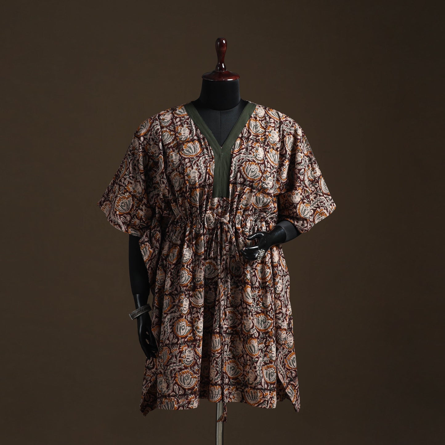 Natural dyed hand block kalamkari print cotton kaftan