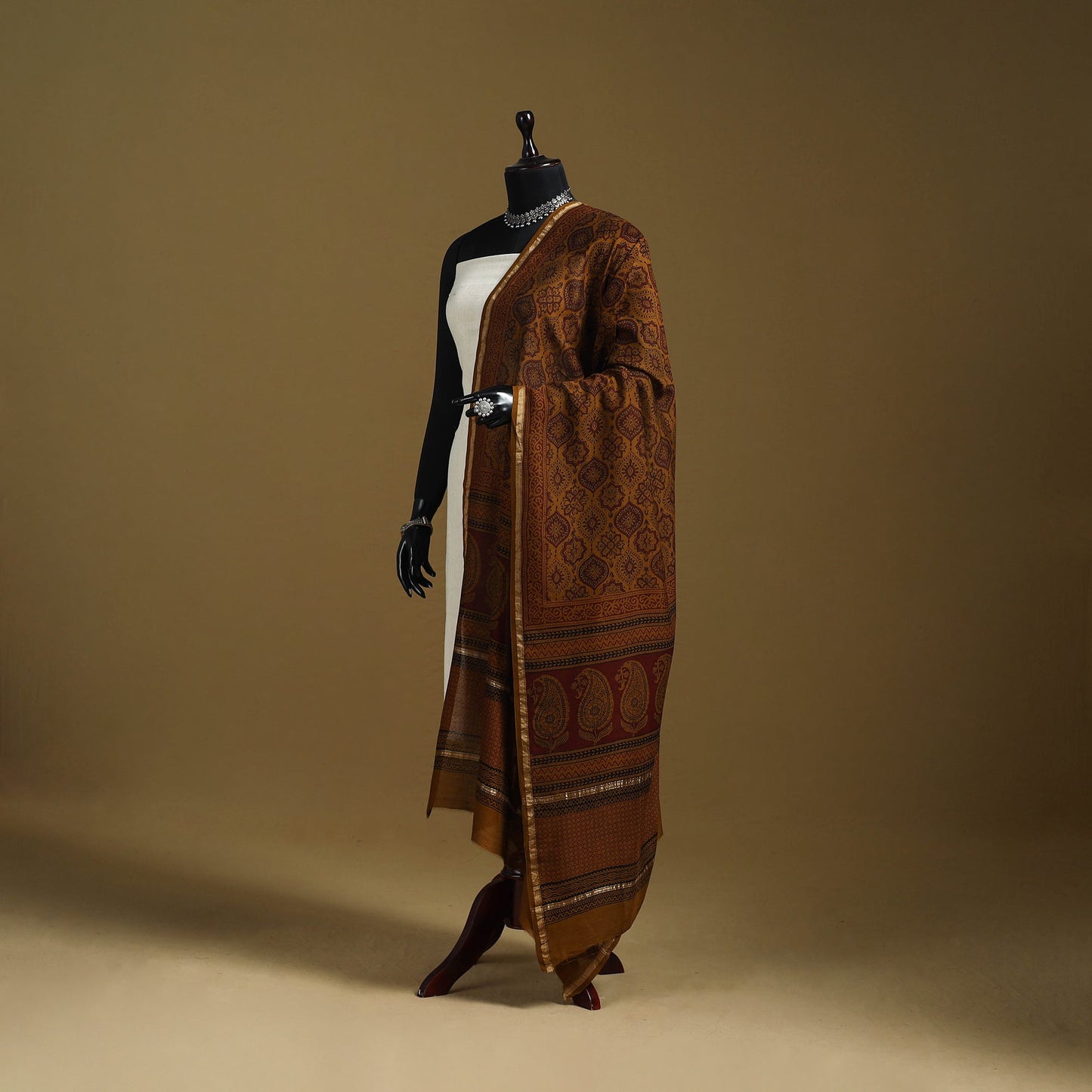 Brown - natural dyed hand chanderi silk bagh dupatta 11
