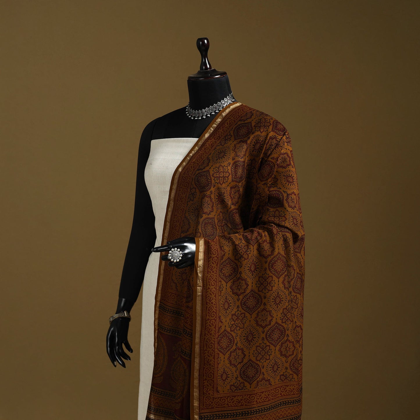 Brown - natural dyed hand chanderi silk bagh dupatta 11