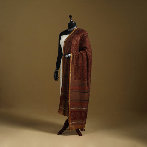 Brown - natural dyed hand chanderi silk bagh dupatta 20
