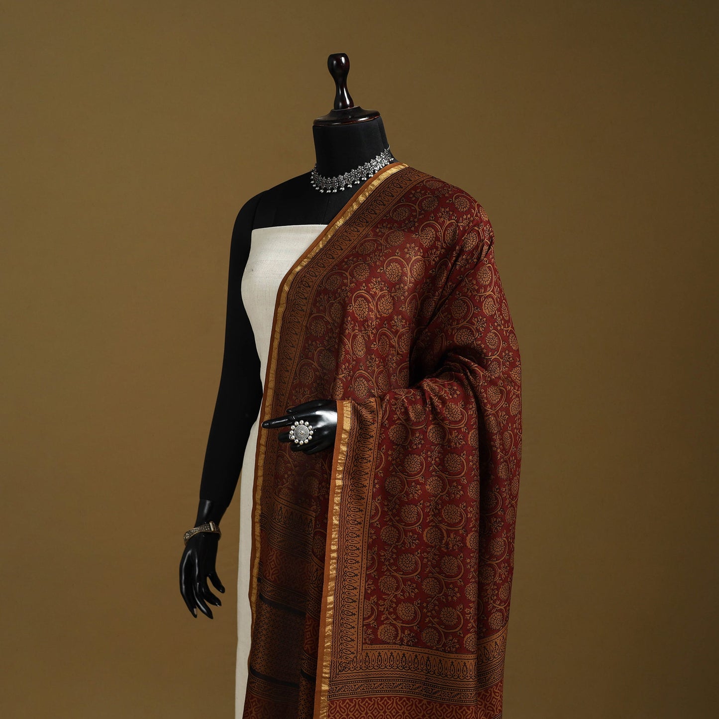 Brown - natural dyed hand chanderi silk bagh dupatta 20