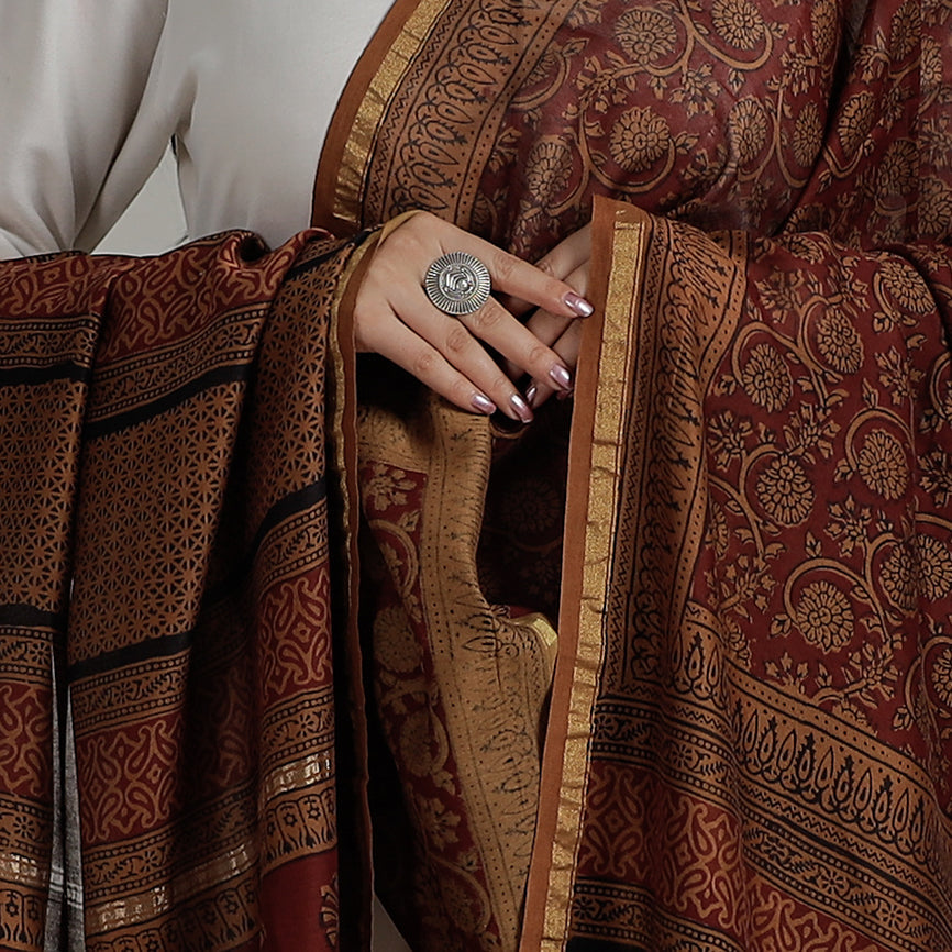 Buy Natural Dyed Hand Block Print Chanderi Silk Bagh Dupatta