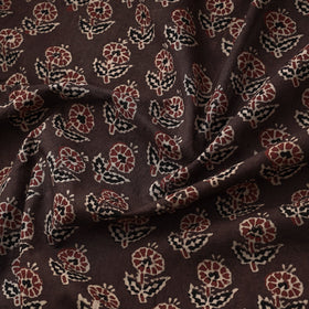 Brown - Primrose Bootis Ajrakh Hand Block Printed Cotton Fabric 04