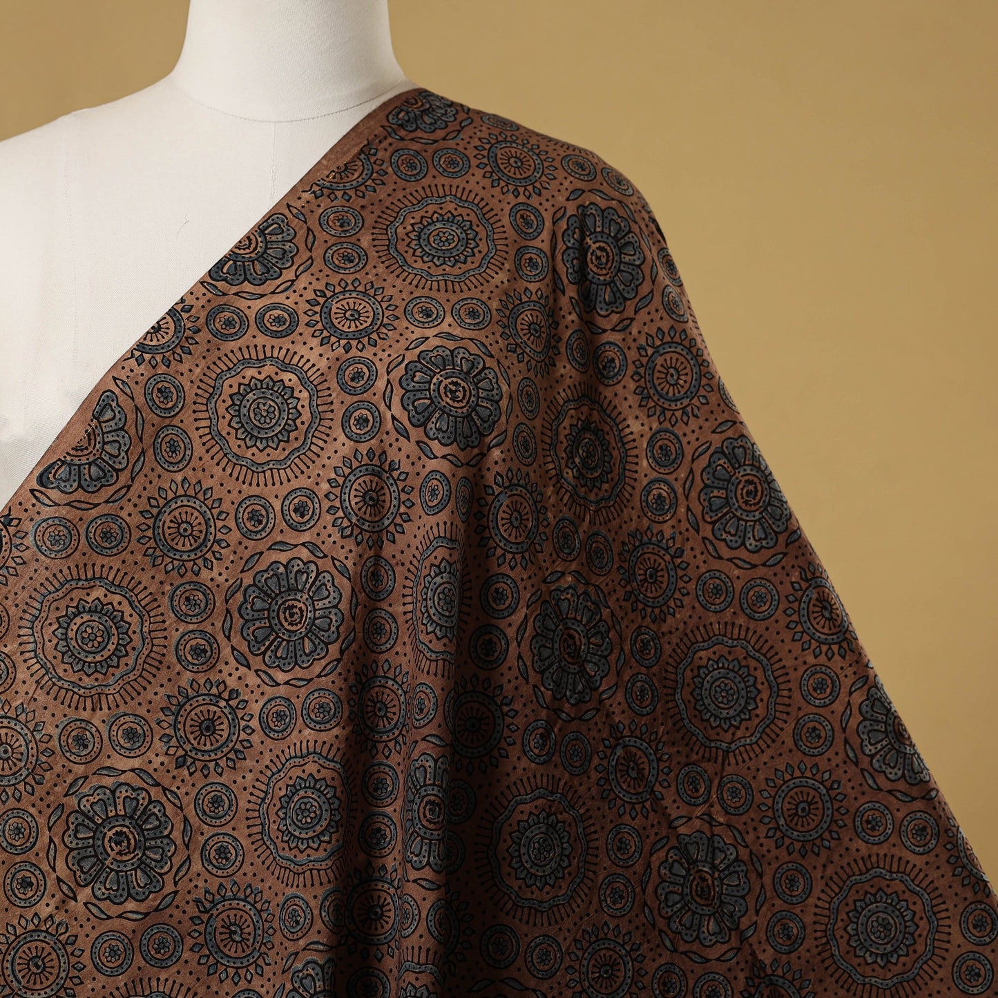 Brown - natural dyed hand cotton fabric 10 - handcrafted