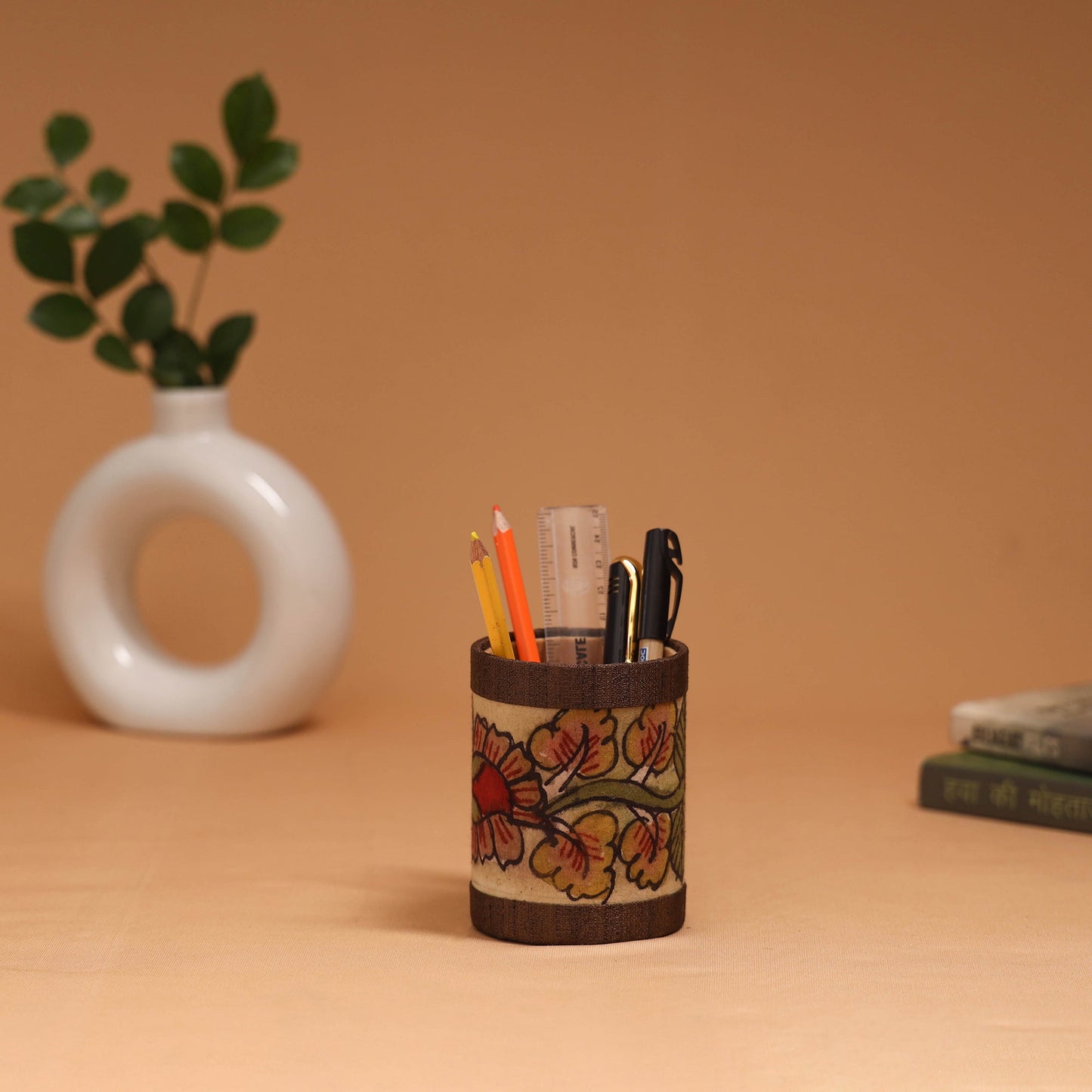 Natural dyed handpainted kalamkari pen stand 15