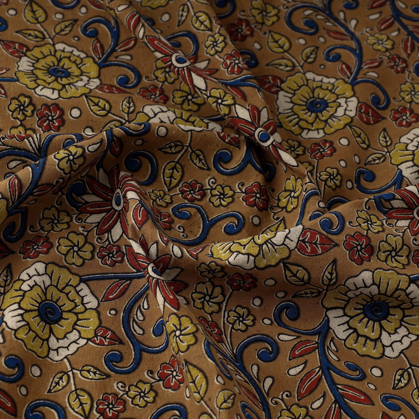 Buy Brown Natural Dyed Block Print Kalamkari Cotton Fabric
