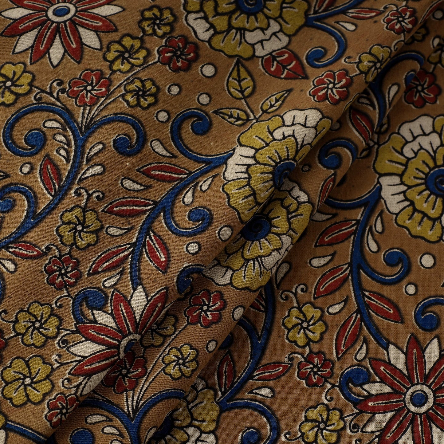 Buy Brown Natural Dyed Block Print Kalamkari Cotton Fabric