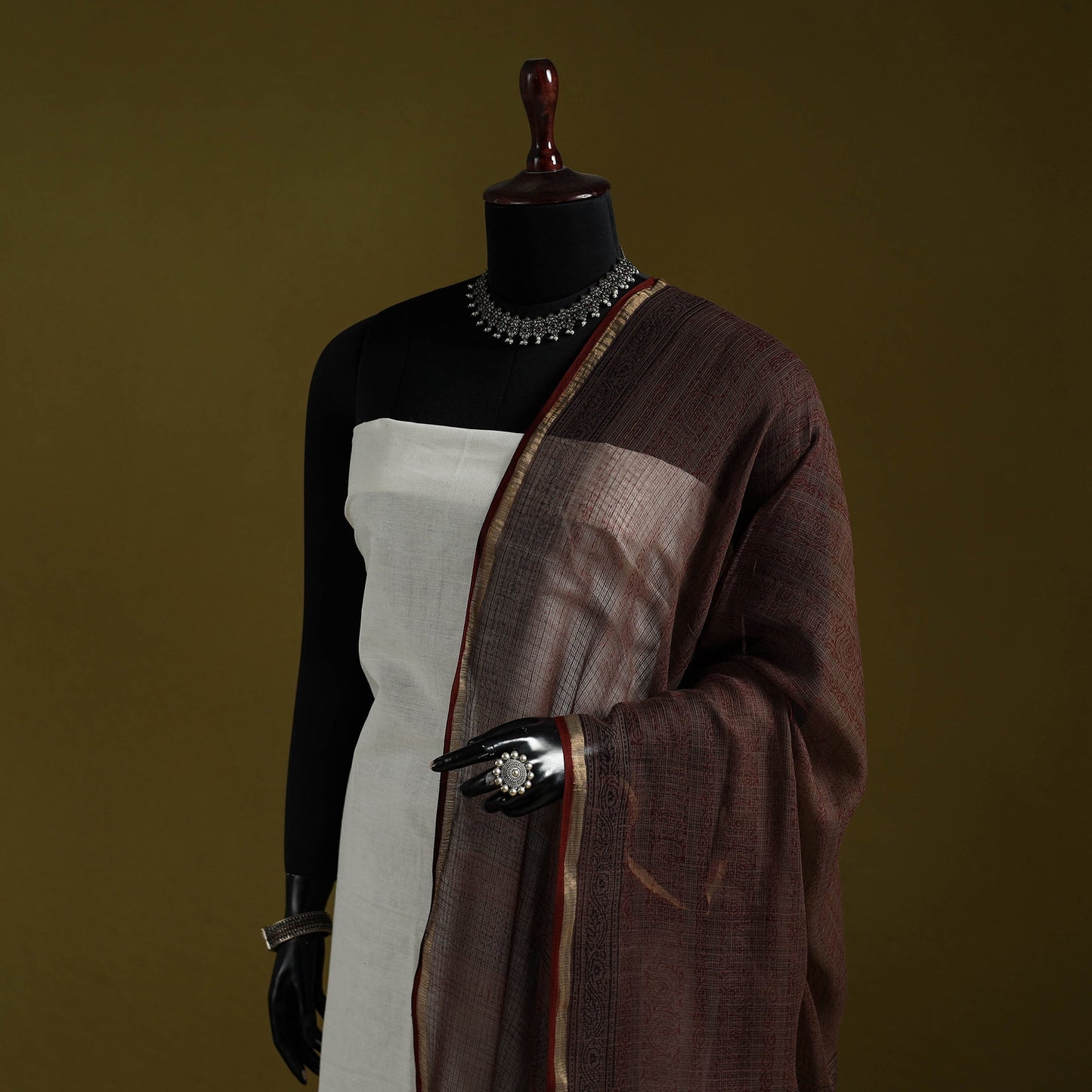 Natural dyed kota doria cotton hand block bagh print