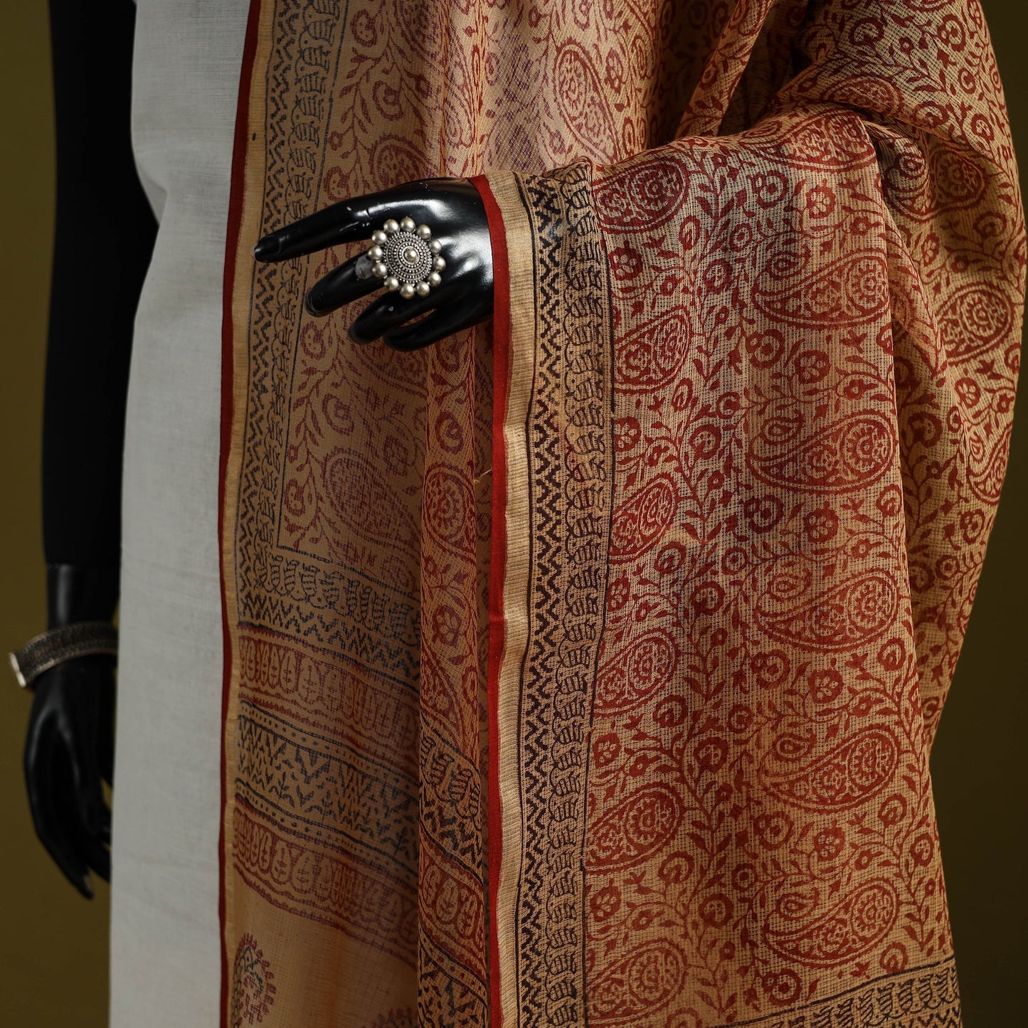Natural dyed kota doria cotton hand block bagh print