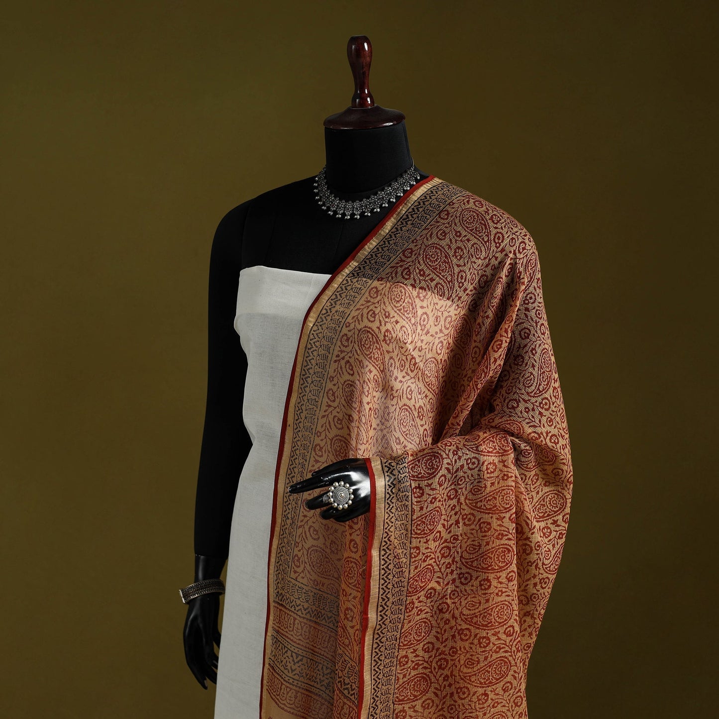Natural dyed kota doria cotton hand block bagh print