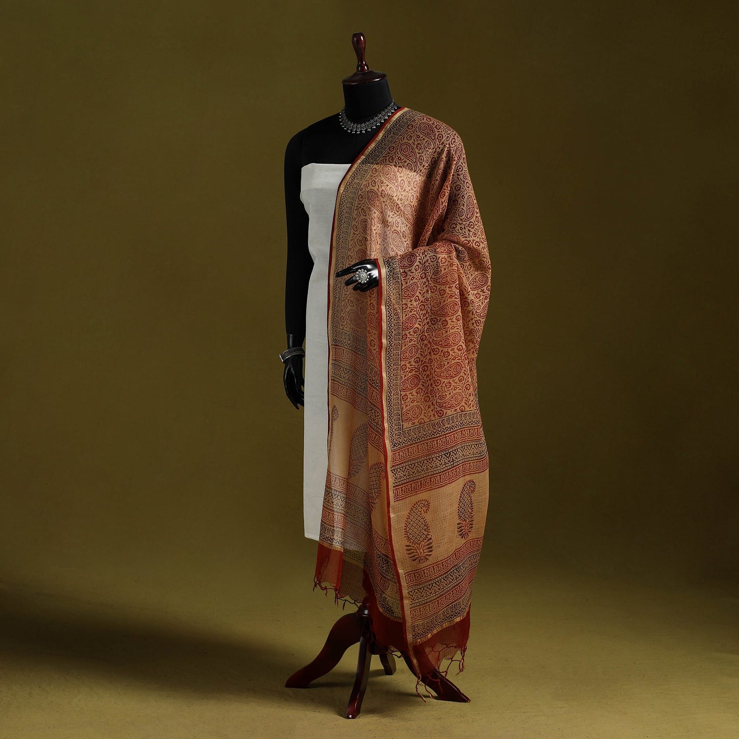 Natural dyed kota doria cotton hand block bagh print