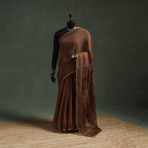 Natural dyed kota doria cotton hand block bagh print saree