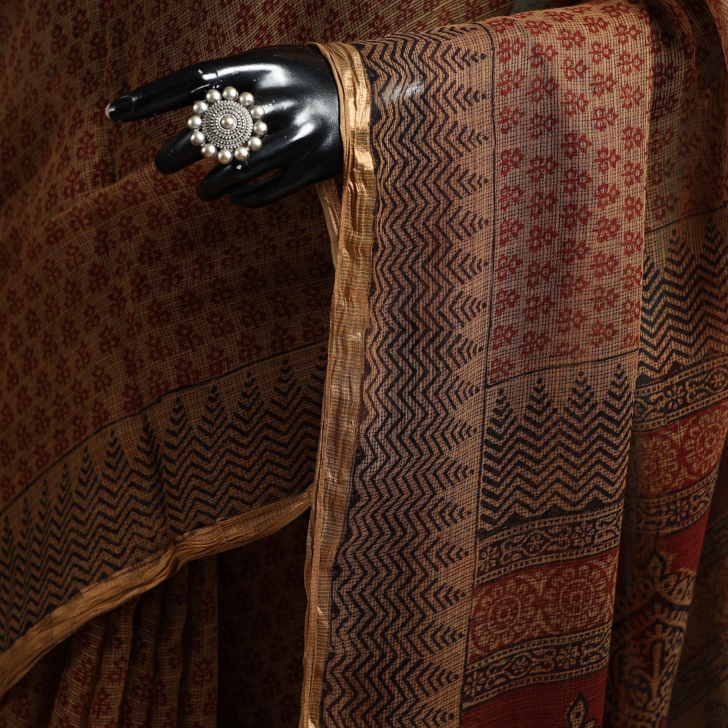Natural dyed kota doria cotton hand block bagh print saree