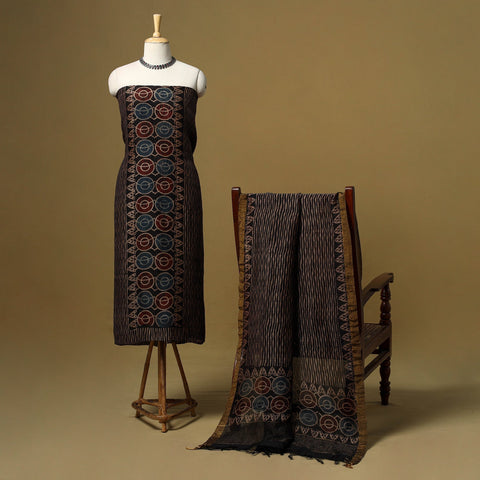 Natural dyed linen silk 2pc unstitched dress material 08
